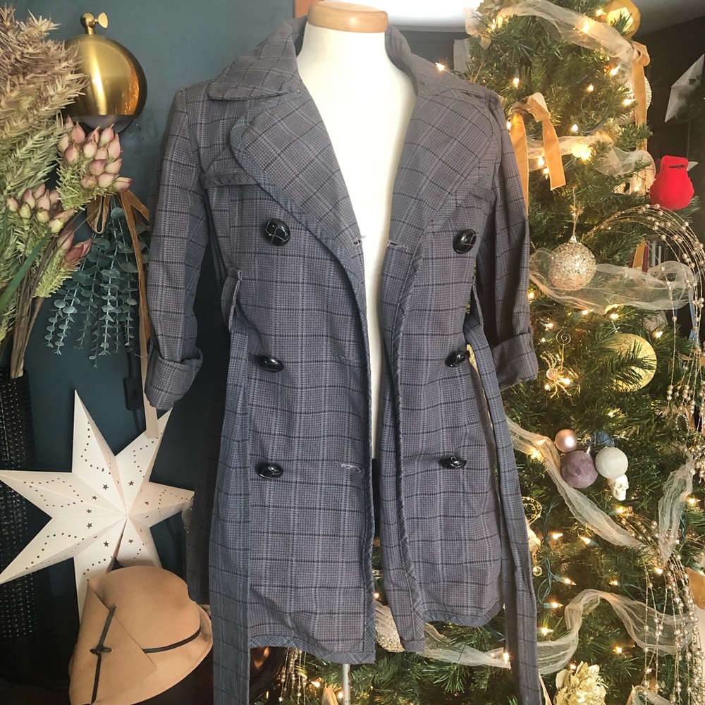 Costa Blanca Blue Plaid Trench Coat